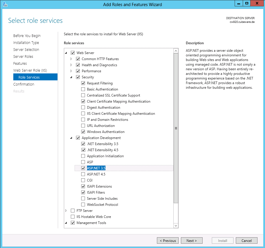IIS role services