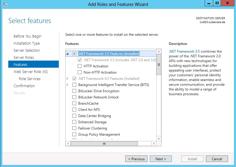 Select .NET Framework features